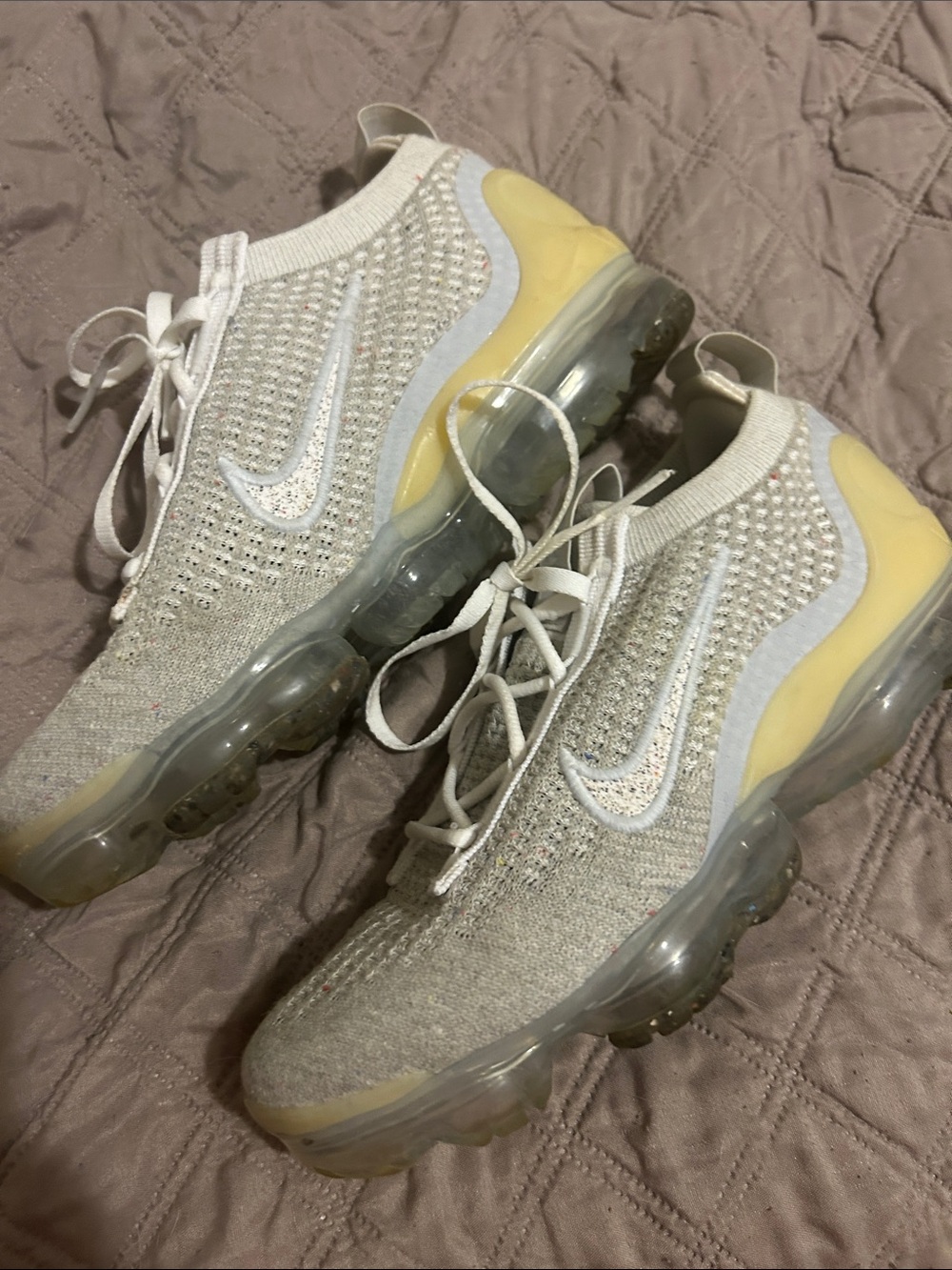 Nike Women’s Cream and White Air VaporMax Flyknit Sneakers